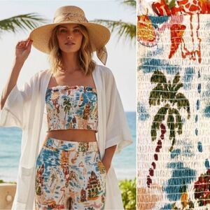 Club Z Collection Beach Tropical Strapless Cropped Smocked Tube Top Large NWT